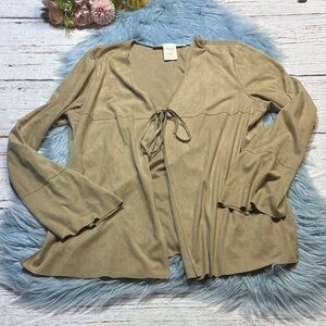 Vintage Y2K Max Studio Light Tan Suede-Look Open Cardigan with Tie Sz XL